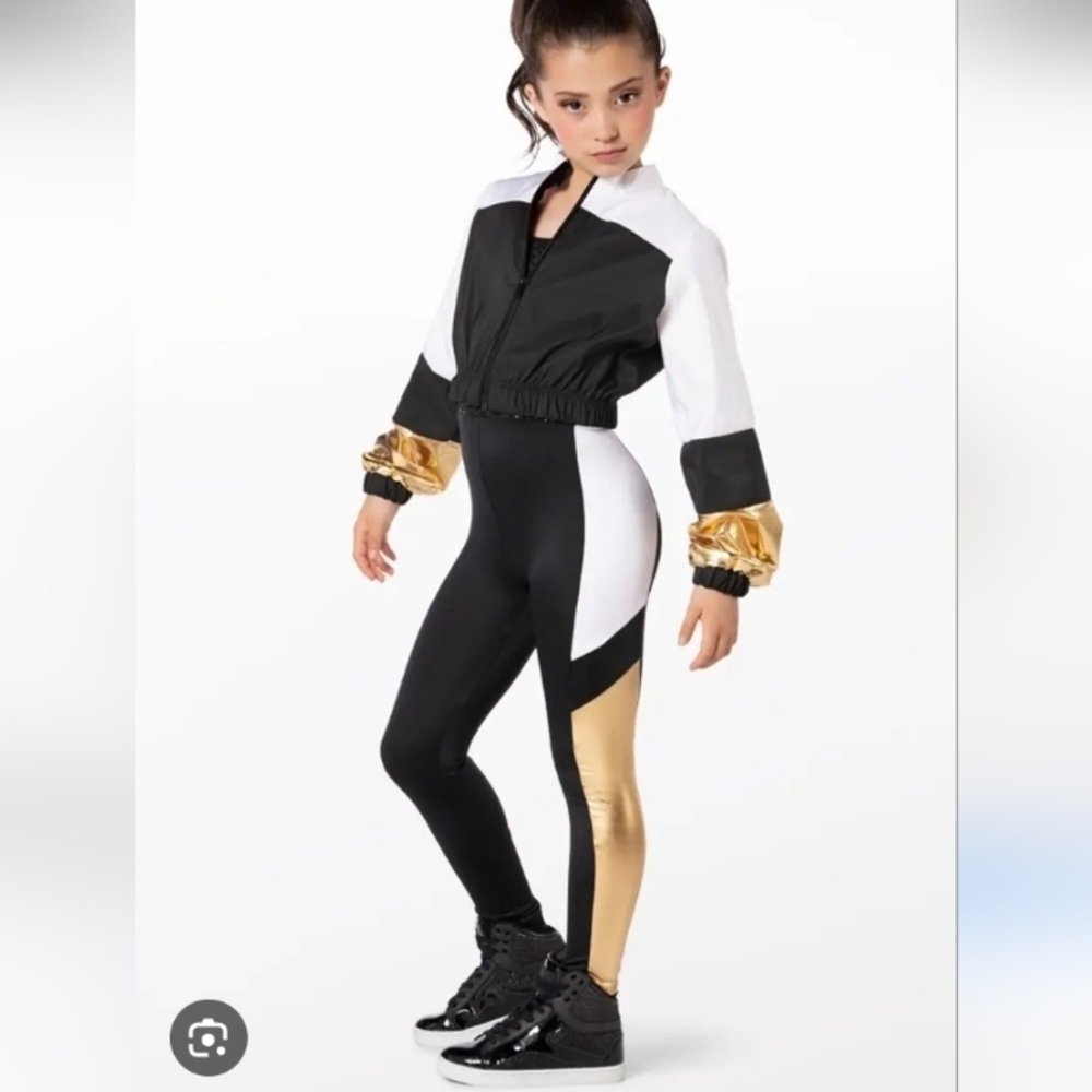 Weissman Dance Costume Jumpsuit With Jacket Black Gold White Style 14753 Child L